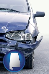 an automobile accident, hopefully covered by insurance - with AL icon