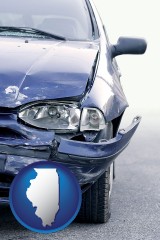 il map icon and an automobile accident, hopefully covered by insurance