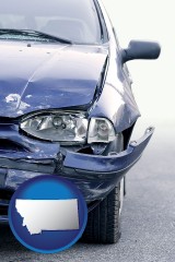 mt map icon and an automobile accident, hopefully covered by insurance