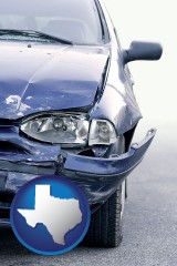 tx map icon and an automobile accident, hopefully covered by insurance