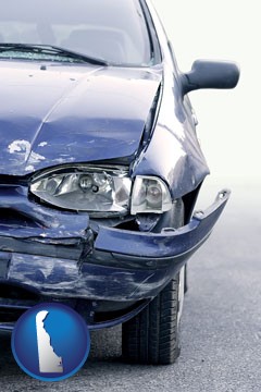an automobile accident, hopefully covered by insurance - with Delaware icon