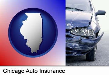an automobile accident, hopefully covered by insurance in Chicago, IL