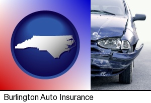 an automobile accident, hopefully covered by insurance in Burlington, NC
