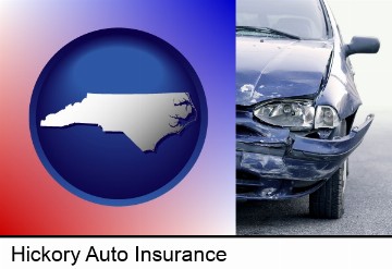 an automobile accident, hopefully covered by insurance in Hickory, NC